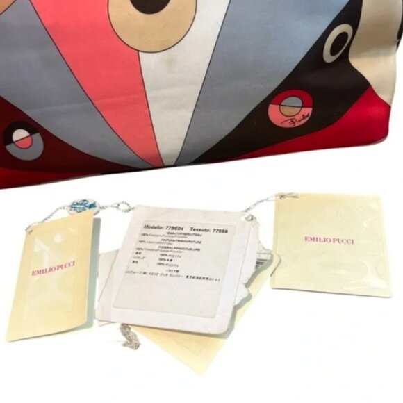 EMILIO PUCCI AUTHENTIC  “Comessa”  Red Tan Geometric Tote Bag - Picture 5 of 10